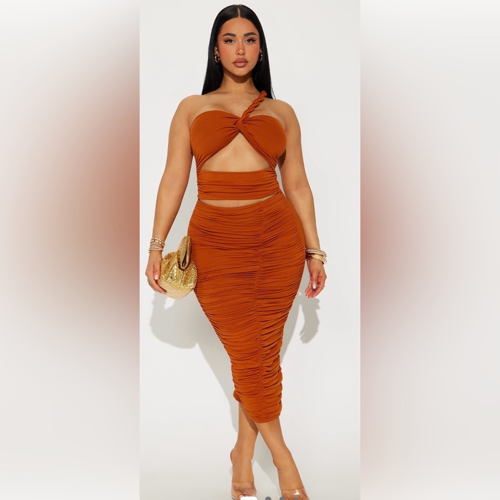 Fashion Nova Cooper Twist Rope Midi Dress with Cut Out Ruched Design NWT